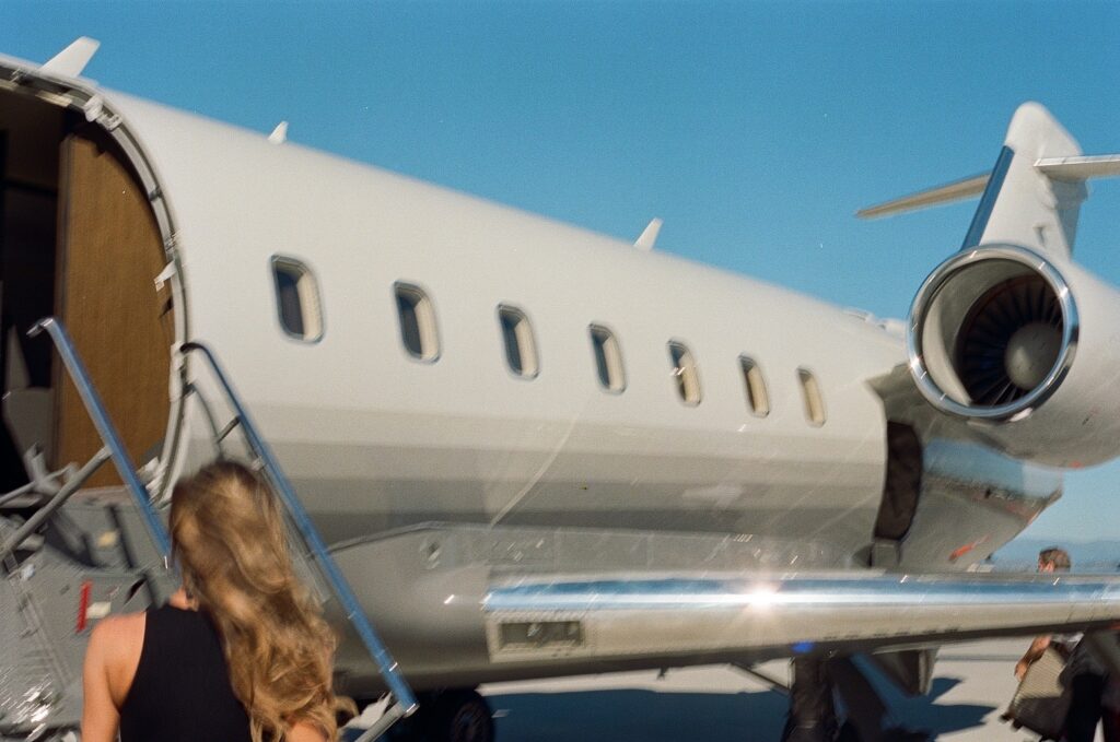 client getting onto airplane going international